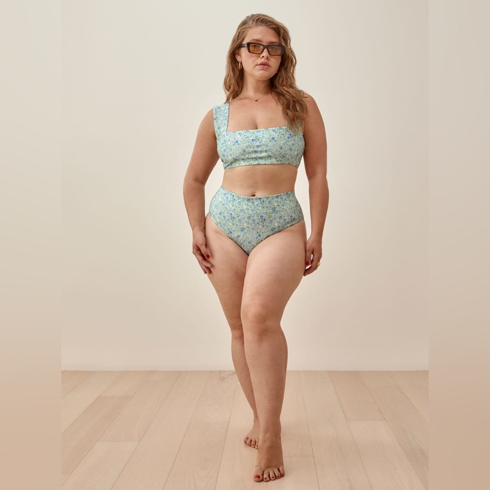 NWT Reformation Bikini Set - Citron Top/Kona Bottom - Size Small - Sky Blue